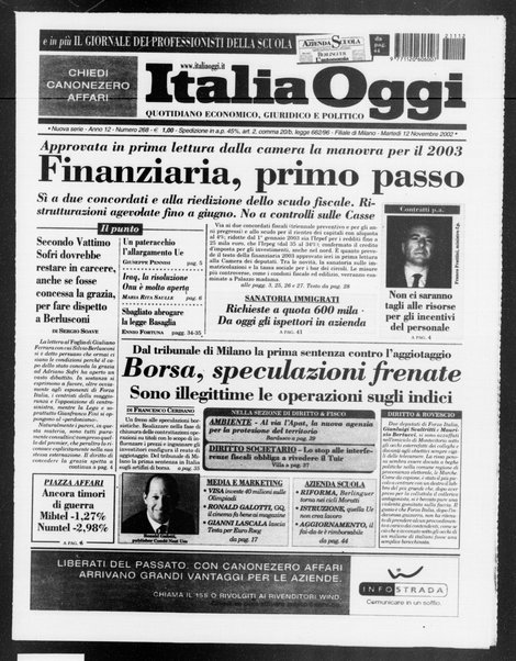 Italia oggi : quotidiano di economia finanza e politica